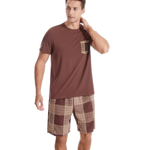 Men's Short Sleeve Pajama Set with Pockets 2-Piece Nightwear for Summer Lightweight Men's PJS3