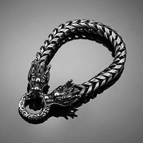 HZMAN Retro Dragon Head Bracelet for Men Stainless Steel Gothic Punk Black Dragon Bangle Cuban Chain Link Bracelet Biker Party Jewelry Gift2