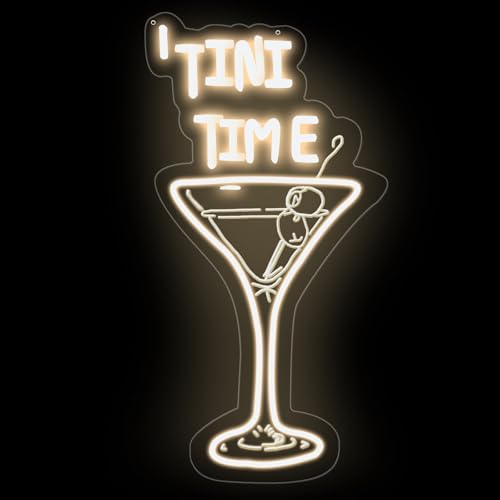 Image of Tini Time Neon Sign Martini LED Light for Bars Elegant Cocktail Glass Decor | USB Powered Dimmable Martini Cocktail Bar Wall Decor, Bar Pub Decoration, Gift for Martini Lover, 16.5 inchx8.7 inch, Warm White