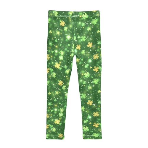 JUNZAN St.Patrick's Green Shamrocks Big Girls Athletic Leggings Stretchy Dance Active Tights Track and Field Practice 4T2