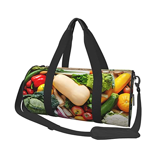 Sac de voyage imprimé légumes noir multi-poches pour sport