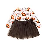 Toddler Girls Dress Thanksgiving Outfits Turkey Print Top Shirt Splicing with Brown Mesh Tulle Skirt...