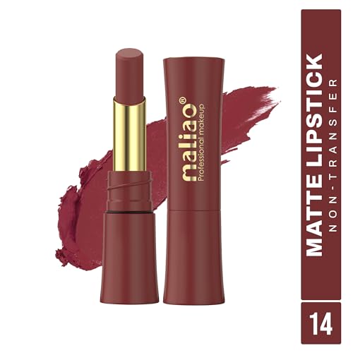 Image of Maliao Matte Lipstick - Non-Transfer, Long-Lasting, High-Pigment, 3.5g (Shade 14, Medium)