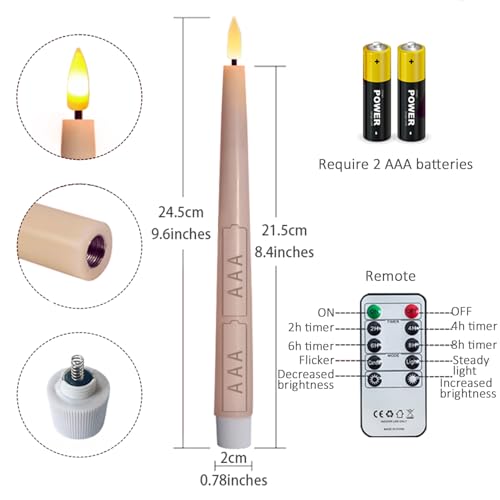 FREEPOWER 3er LED Stabkerzen Echtwachs mit Fernbedienung und Timer - Batteriebetrieben - Flackern Warmweißes Licht - Rosa Kerzen - 2x24,2cm
