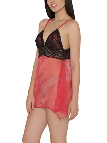 Image of Clovia Women's Sheer Babydoll with Lacy Cups