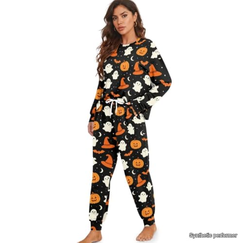 Image of Women's Pajamas Set Soft 2 Piece Loungewear Long Sleeve Pj Set | Matching Sleepwear, Crew Neck Top, Drawstring Jogger Pants with Pockets, Fall Pajama for Home, Sleep, Casual Wear, Plus Size
