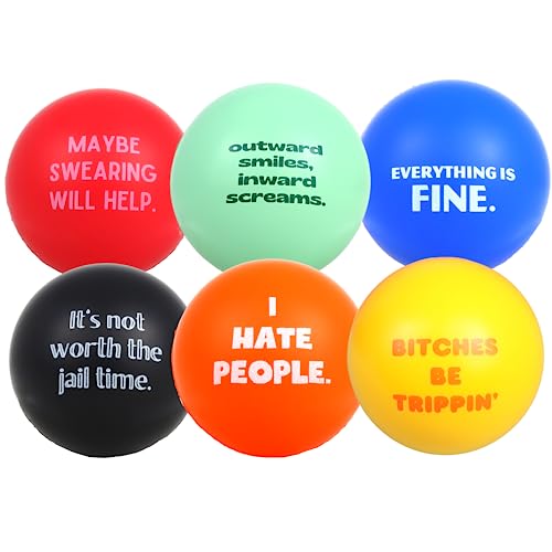 Needzo Anti Stress Balls Assortment, Everything is Fine, I Hate People, Outward Smiles Inward Screams, Funny Gag Gifts for Coworkers, 2.48 Inches (Pack of 6)