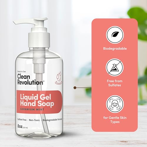 Image of Clean Revolution Liquid Gel Hand Soap Refill with Real Essential Oils - Sulfate-Free Gel Hand Wash, Moisturizing Bulk Refill, Non-Toxic Formula, Made in the USA (Geranium Mint) 8 Fl Oz