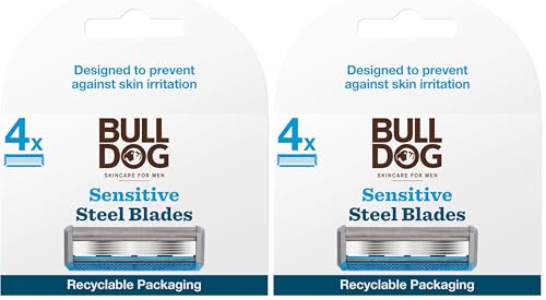 Bulldog Skincare for Men - Sensitive Bamboo Razor Blades for Men I Reduce Irritation | Recycled Packaging, Lubricating Lube Strip with Baobab | Gentle Shave| 4 replacment blades (Pack of 2)