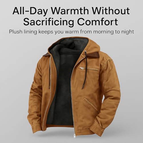 Generisch Wasserdichte, leichte Thermo-Fleecejacke mit Kapuze und Reißverschluss für Herren, ideal für Herbst und Winter, Wandern und Arbeiten im Freien (Camel,M)