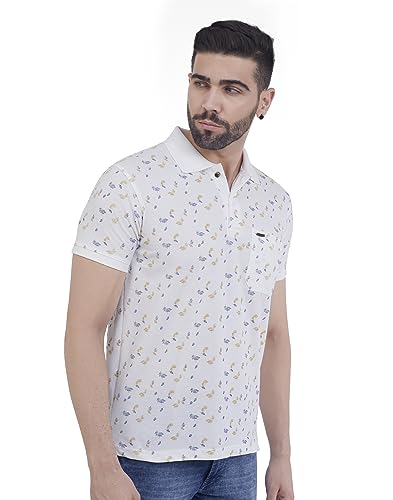 Image of PRORIDERS Half Sleeve Cotton Blend Regular Fit Men's Polo with Snap Button and Floral Print for Casual wear T-Shirt