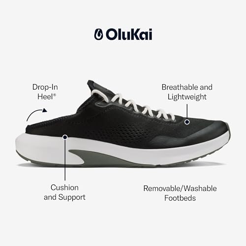 OluKai Kaholo Men's Athletic Sneakers, Lightweight & Breathable Mesh, Comfort Fit & Wet Grip Rubber Soles, Durable & Supportive, Black/Black, 8.5 - image 5