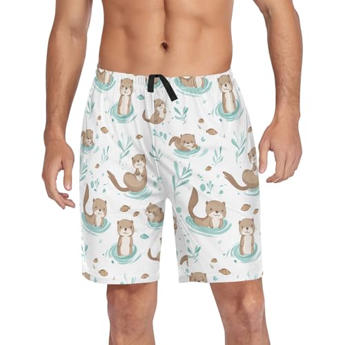 Vdsrup Mens Pajama Shorts Otters Swimming Sleep Shorts Men Pajama Bottoms With Pockets Drawstring Lounge S