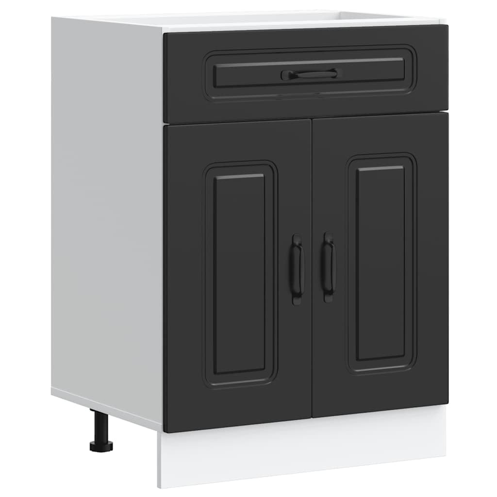 Kalmar Küchenunterschrank, Schwarz, Holzwerkstoff, 60x46x81,5 cm, Verstellbare Füße, Viel Stauraum für Küche, Feuchtigkeitsbeständig, Langlebiges Design für Geschirr und Kochutensilien