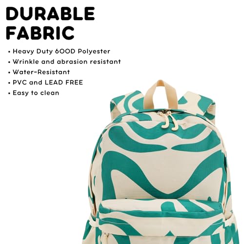 Image of J World Oz Middle School Backpack for Kids. Cute Laptop Bookbag for Girls Boys, Green Swirl