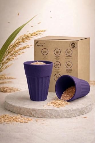 Image of Eco-Friendly Tea Cup Set of 2 | Kulhad Style Coffee & Tea Mugs | 140 ml Unbreakable, Stain-Free, Heat Resistant, Reusable, Microwave Safe | Rice Husk & Bamboo Fibre | Purple