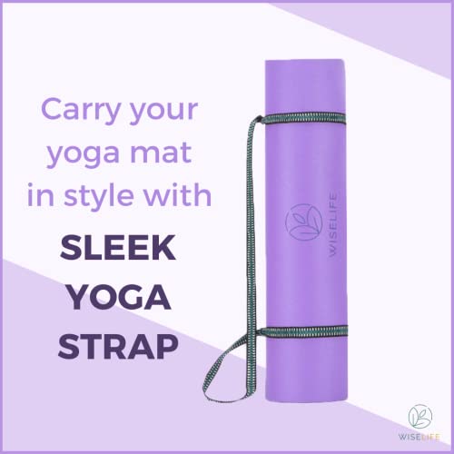 Image of WiseLife Printed Purple Yoga Mat + Sleek Yoga Strap for Men and Women (6mm Extra Thick Extra Long Extra Wide Exercise Floor mat for Gym, Workout, Home Fitness, Yoga and Pilates