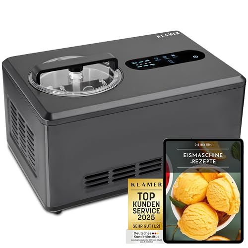 KLAMER 2-u-1 aparat za sladoled i jogurt 2 L, 220 W aparat za sladoled od nehrđajućeg čelika s funkcijom hlađenja i grijanja, domaći sladoled sa kompresorom za samostalno hlađenje, uključujući kontrolu konzistencije