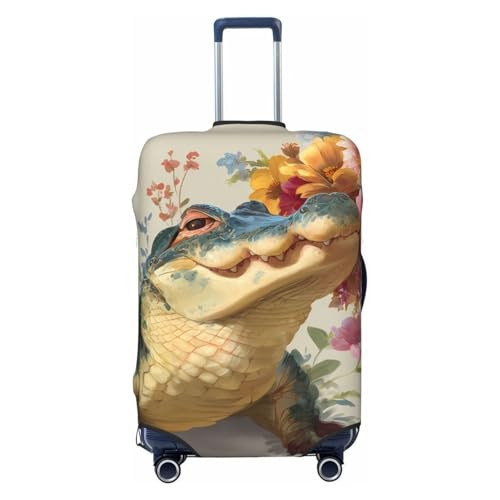 Cute Alligator Elastic Travel Luggage Cover, Washable Spandex Suitcase Protector, Anti-Scratch Fits 18-32 Inch