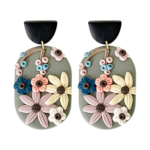 Handmade Polymer Clay Stud Earrings Colorful Flower Clay Earrings for Women Jewelry(A)