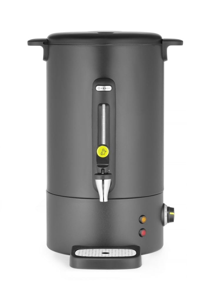 HENDI Distributeur de boissons chaudes 16L, bouilloire à vin chaud avec paroi simple, pour thé, vin chaud, eau, jusqu'à 100°C, 230V, 50/​60Hz, 1650W, 357x380x(H)​502mm, noir mat, Inox, PP
