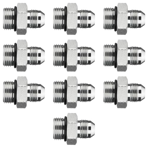 Image of 10 Pack Hydraulic Hose Adapter Fittings: 1 /2 inch JIC 37 Male x #10 SAE /ORB Male, Straight Tube Fitting Kits with Protection Cover