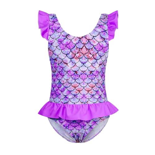 Traje de baño para niña de sirena, traje de baño de una pieza, traje de baño de verano, traje de baño para playa, de 0 a 14 años, Lila-d., 18 meses