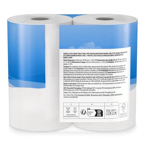 by Amazon Papier Toilette Maxi Rouleau, 2 Plis Matelassé, Doux et Délicat, 4 Rouleaux (1 Lot de 4), 500 Feuilles par Rouleau – vue 8