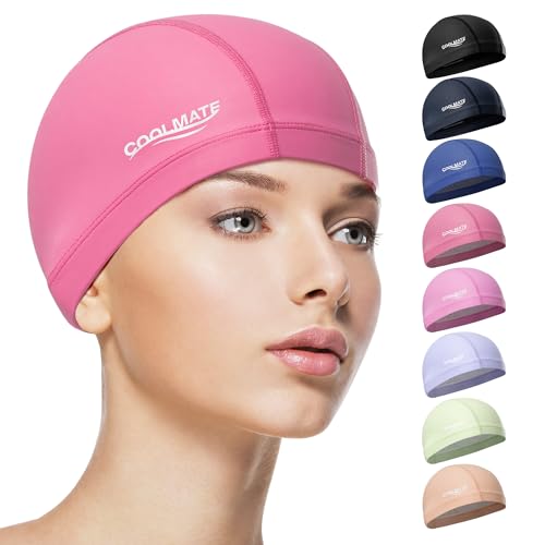 COOLMATE Fabric Swim Cap for Adult Women Men, Silicone Water-Resistant Layer, Cloth Swim Cap Gifts...