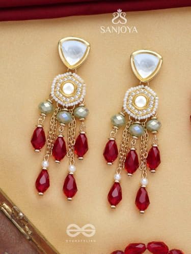 Image of SANJOYA by EVERSTYLISH Embroidered Earrings for Women | Pastel Stone & Beaded Dangler Earrings | Ethnic Jewelry for Weddings, Festivals & Special Occasions