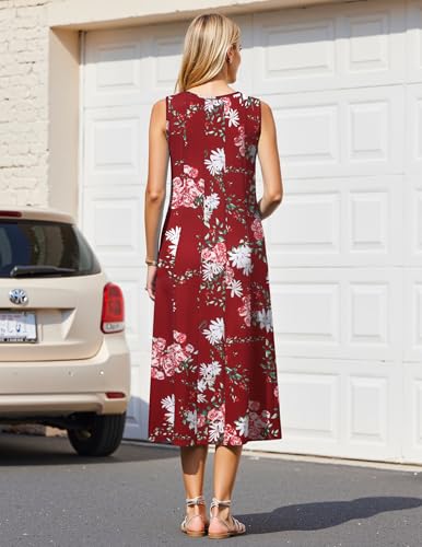 Image of HOTOUCH Summer Casual Dresses for Women Sleeveless Midi Dress Swing Tank Sundress Pleated Tshirt Dress with Pockets