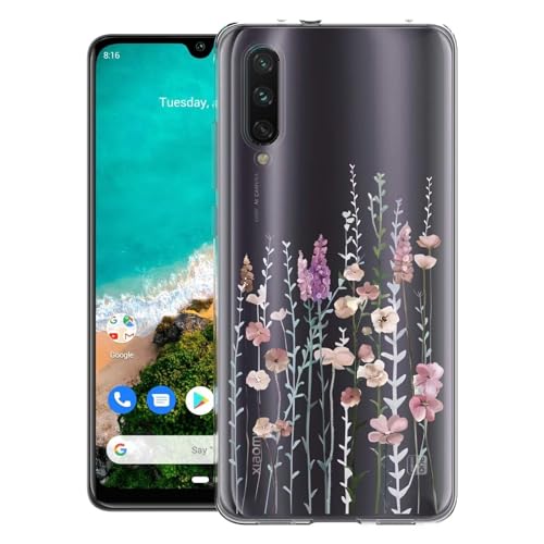 Kaywzo Cover per Xiaomi Mi A3,Custodia in Trasparente TPU con Modello del Modelli di Fiori Colorati,Ultra Sottile Donna Silicone Phone Protezione Case Cover-3