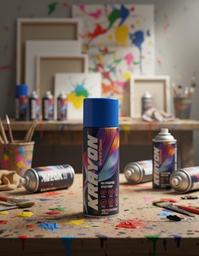 Image of BANNA Krayon Blue Acrylic Spray Paint 400 ml | Quick Dry Rust-Resistant Multi Surface Aerosol Spray Paint for Metal, Wood, Plastic, Glass, Furniture & DIY Projects