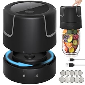 Electric Mason Jar Vacuum Sealer – 85kPa Strong Suction Vacuum Sealing Machine with Regular and Wide Mouth Mason Jar Lids – Silent Rechargeable Portable Vacuum Sealer for Food Storage or Fermentation