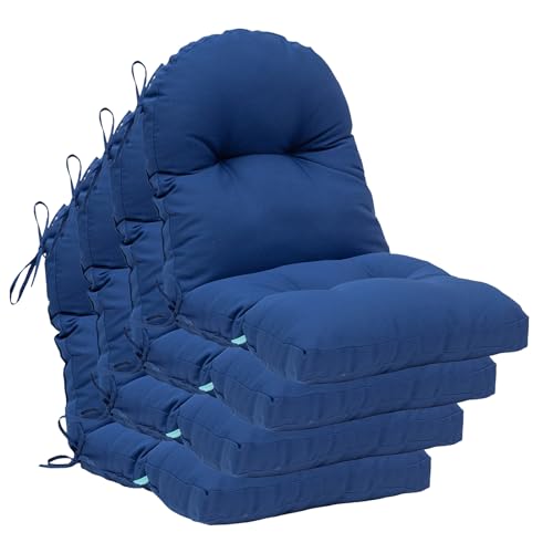 Image of QILLOWAY Tufted Outdoor Chair Cushion Set of 4, Waterproof 43x20x4 Inch Non Slip Replacement Pad for Wicker Lounge Patio Furniture, Royal Blue