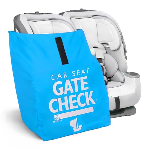 Image of J.L. Childress Gate Check Travel Bag for Car Seats - Car Seat Travel Bag for Airplane, Includes AIRTAG Holder, Fits All Baby Carriers, Infant Carriers & Child Booster Seats - Neon Blue