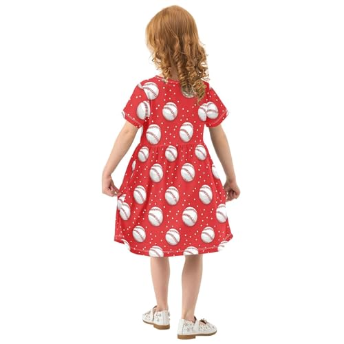 Girls' Dresses Baseball Print Short Sleeve Summer Dress for Toddler Girls 2-8Y3
