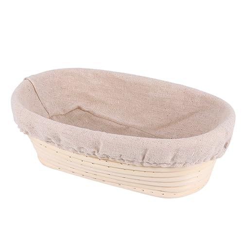 MUCKLILY 1 Sets Rattan Proofing Basket Oval Shaped Banneton Bread Container with Removable Fabric Liner for Artisan Sourdough Baking for Home Bakers