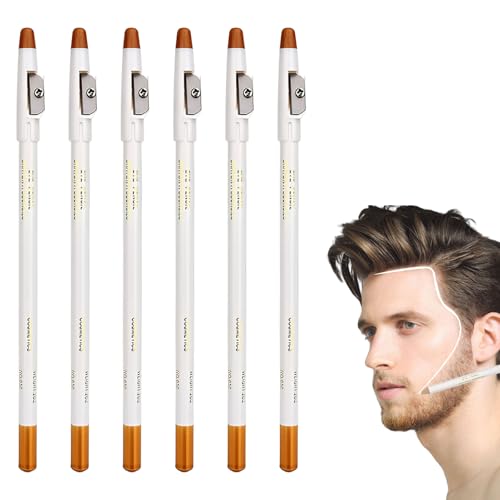 6 PCS White Barber Pencil,Professional Barber Pencil,Beard Pencil Filler for Men with Built-in Sharpener,Barber Pencils for Beard Shape Accessories