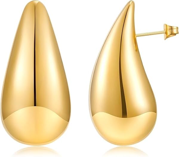 Gold Teardrop Earrings for Women 14K Gold Plated Water Drop Earrings Not Allergic Chunky Gold Earrings Lightweight Trendy Hoop Earrings for Women,Chunky Gold Silver Drop Earrings Fashion Jewelry GIF by NIUTA - Used condition - Image 8