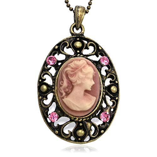 Soulbreezecollection Hot Pink Cameo Pendant Necklace Charm Women Fashion Jewelry