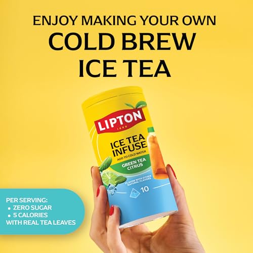 Image of Lipton Ice Tea Infuse Green Tea Citrus Cold Brew Tea Bags 10-Count - Brews in 5 Minutes in Water Bottles for On-the-Go Refreshment with Real Tea Leaves and Fruit