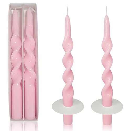 Bougie torsadée rose en spirale non parfumée avec support
