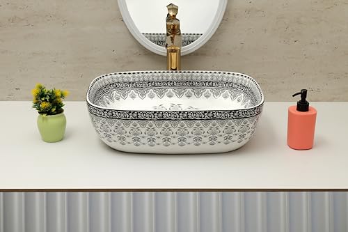 Image of Moroccan Design Ceramic Tabletop Wash Basin | Countertop Vessel Sink | Wash Basin over counter For Bathroom Hotel Home (18x13x5.5 Inch) (TORO 4014) (Moroccan Design 101)