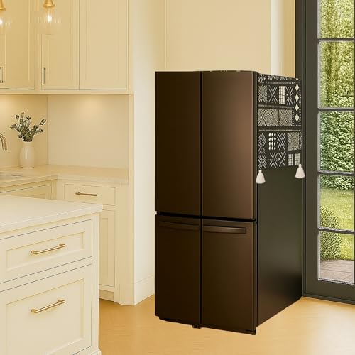 Image of WWW.THROWPILLOW.IN Fridge Top Cover for Single Door 100-250L | Small Size Dustproof Refrigerator Cover | Corner Tassels with Pockets | Mud Cloth Print | Single Door Fridge Cover Mat