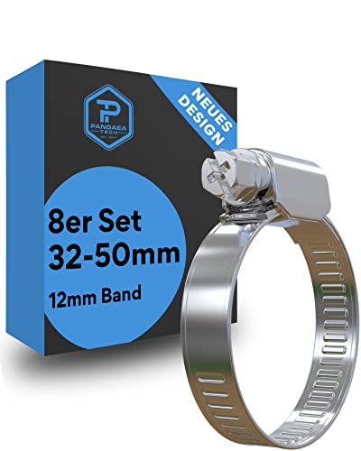 Pangaea Tech Edelstahl Schlauchschellen 32-50 mm - 12mm Bandbreite - 8 Stück - Profi Qualität nach DIN 3017 (W2) für Pool Teich und Garten