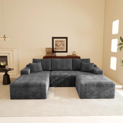Image of Modular Cloud Sectional Sofa, Oversized Corduroy Boneless Couch | Luxury Comfort, Deep Seat, Couches for Living Room and Apartment, No Assembly Required