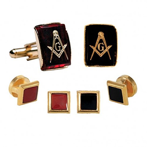 David's Formal Wear Mason Insignia Inlay Ruby with Gold Trim Studs and Cufflinks