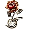 Red Iron Rose with Metal Stand - 6th Aniiversary Flower for Her - Hand Forged Long-Lasting Home Decor Figurine