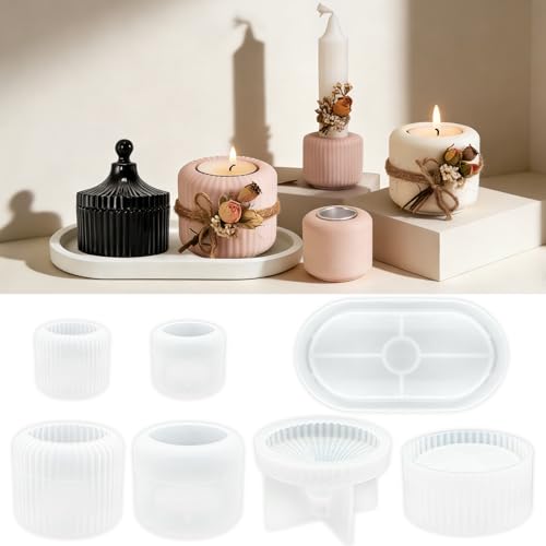TZEKING 7 Stück Silikonform Kerzenhalter Silikonformen Gießformen Kerzenhalter Kerzenform Giessform Mit Deckel DIY Gießformen Silikon Kerzen Formen für Bastelarbeiten